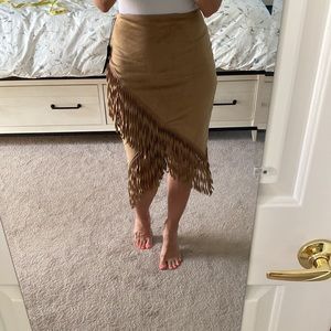 Suede Like Fringe Skirt